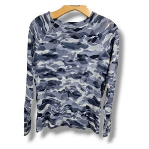Karen Scott Sport women's blue Camo-Print Waffled Crewneck Top - xs